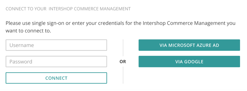 Intershop Customer Engagement Center connection dialog: Commerce Management credentials