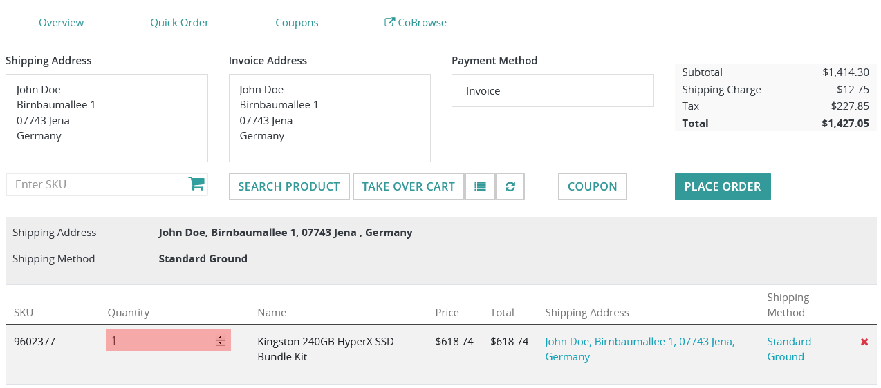 A line item's quantity field in an open cart