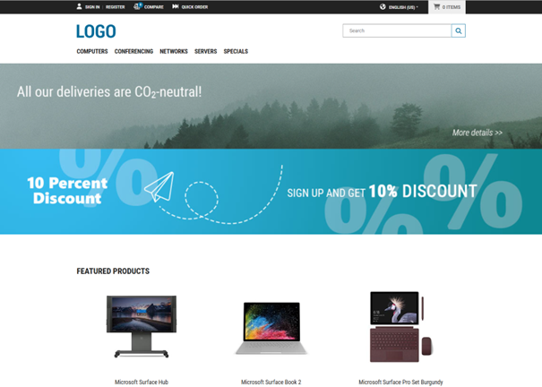 Initial state on the homepage