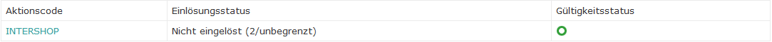 Example: Promotion Code Search Result