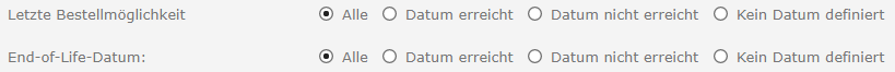 Erweiterte Produktsuche: Produktlebenszyklus