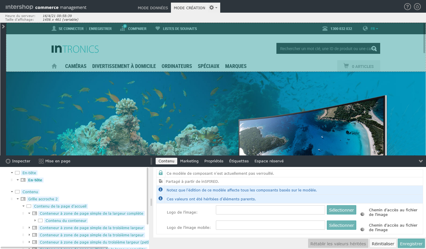 Inspect Mode of the Design View (palette hidden)