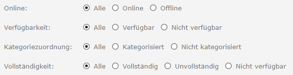 Erweiterte Produktsuche: Produktstatus