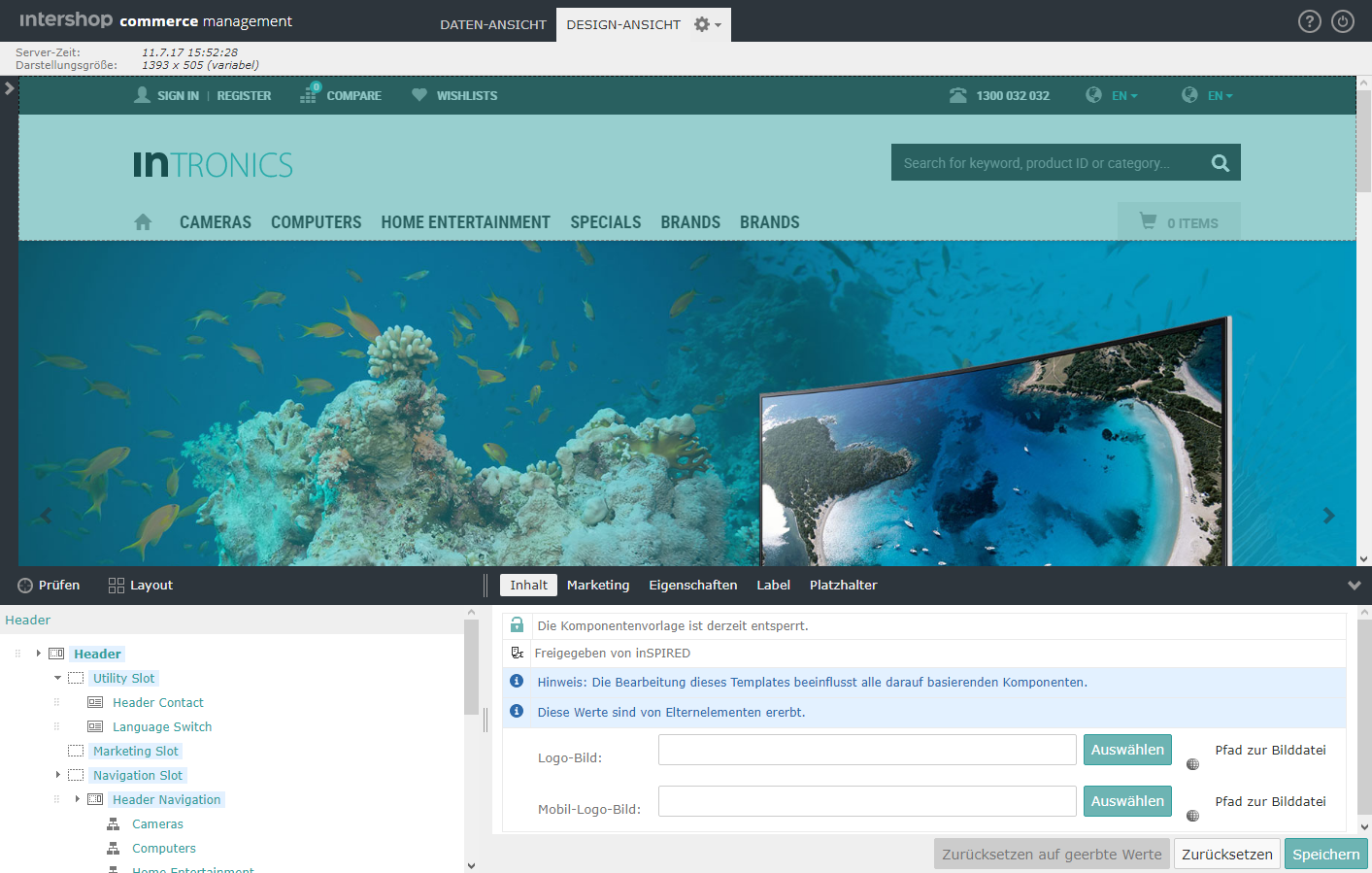 Inspect Mode of the Design View (palette hidden)