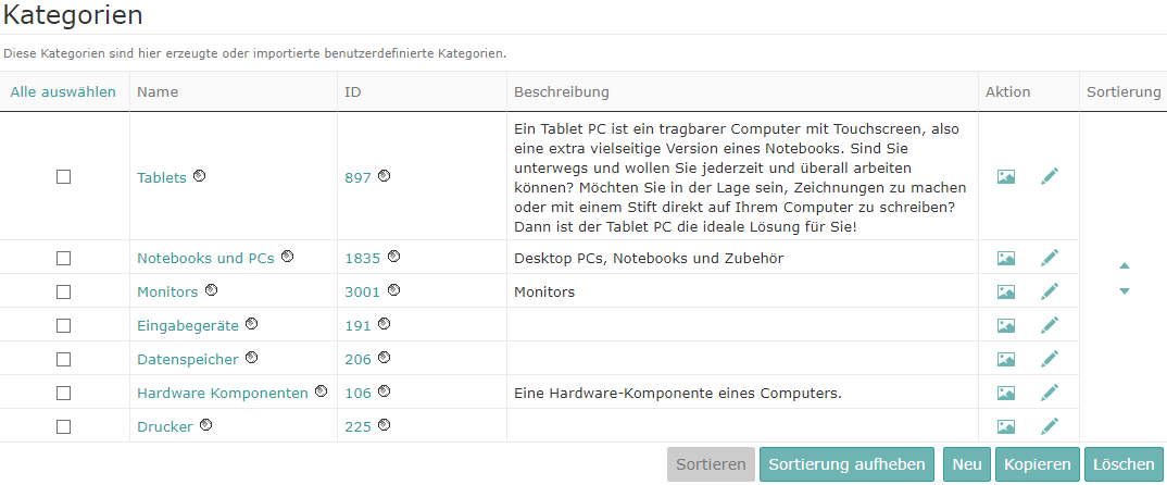 Sorting categories manually