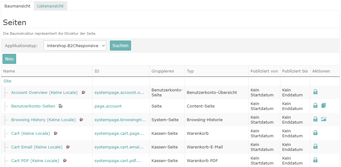 Modul Seiten zeigt die Baumstruktur der Seite