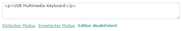 HTML-Editor Text-Modus