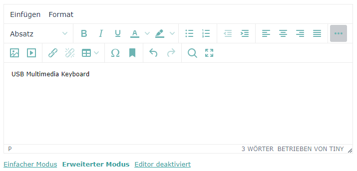HTML-Editor erweiterter Modus