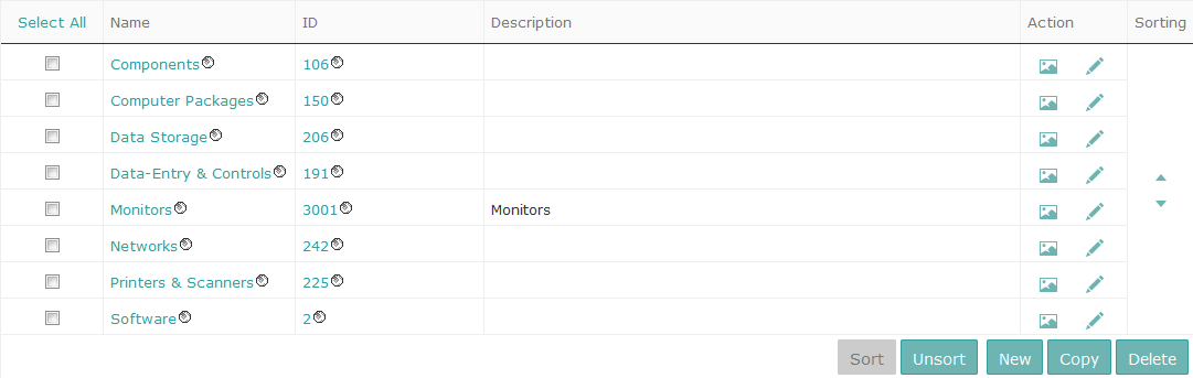 Sorting categories manually