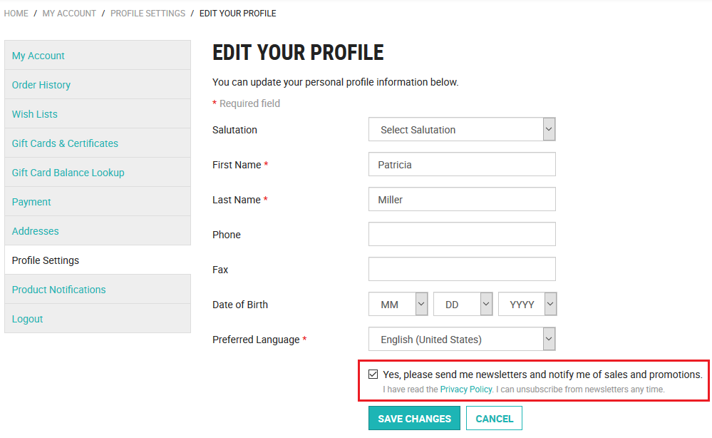 Example: Enabling Newsletter Subscription in the Storefront