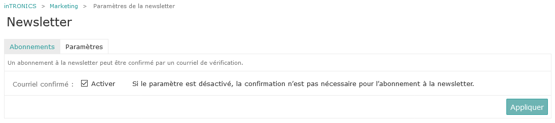 Paramètres de la newsletter