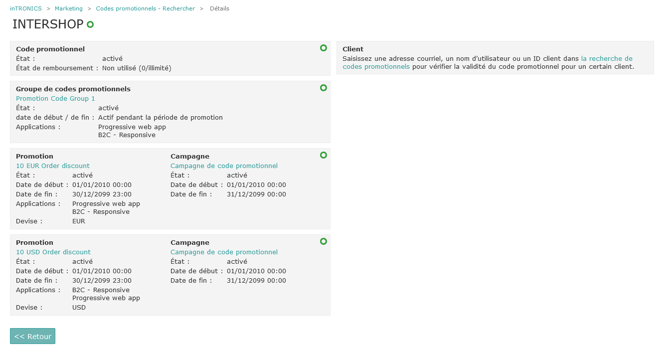 Example: Promotion Code Search Detail View