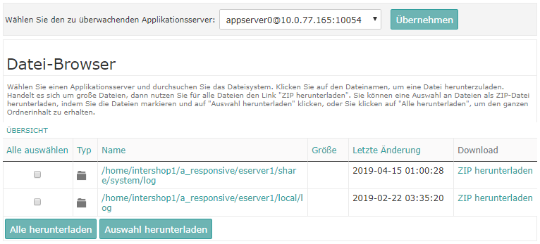 Intershop System Management Datei-Browser