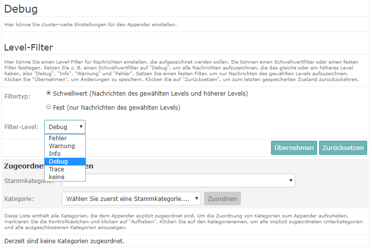 Auswahl eines Level-Filters