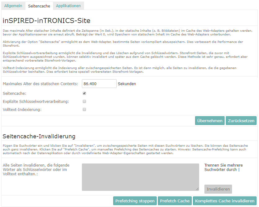 Seitencache-Einstellungen