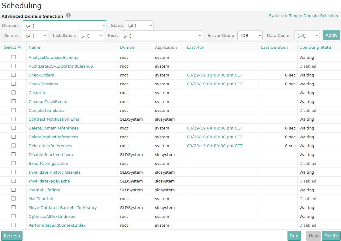 Schedules overview page