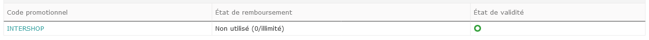 Example: Promotion Code Search Result