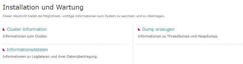 Installation und Wartung Übersichtsseite