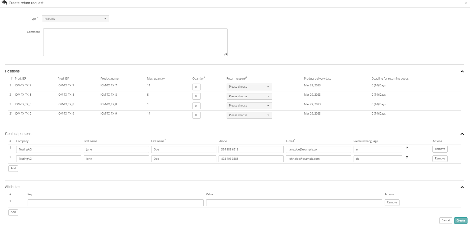 Create return request