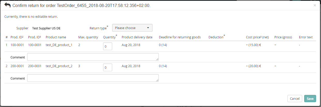 Confirming product return